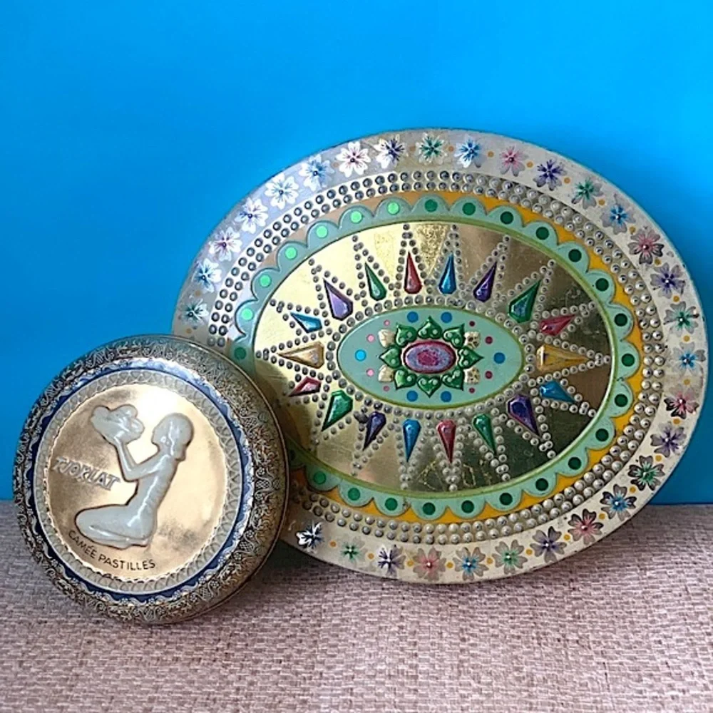 Antique Tins England Dutch Chocolate Tin Ornate Vintage Box Jewelry
